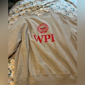 Champion Gray Crewneck Sweater with Red WPI Logo